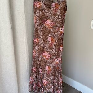 Floral Leopard Print Maxi Skirt